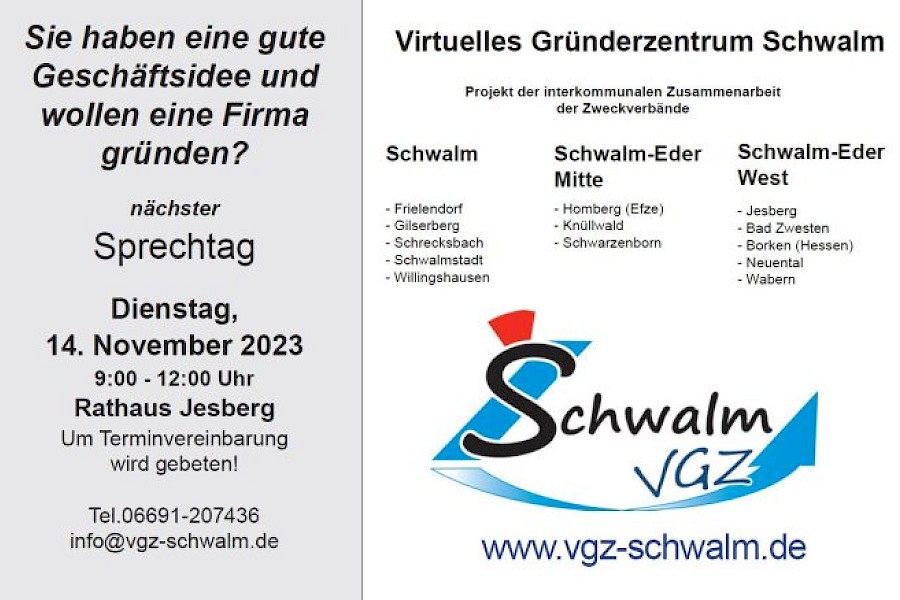 Sprechtag f&uuml;r Existenzgr&uuml;nder*innen am 14. November 2023 im Rathaus Jesberg